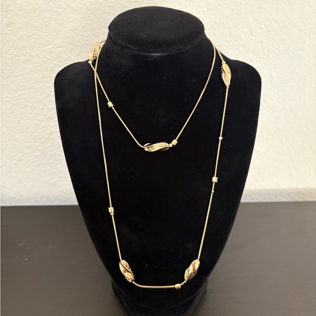 Ann Taylor Factory Gold Tone Statement Necklace With Clear Rhinestones Euc 15$